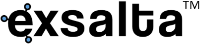 Lowercase letters exsalta with three blue circles around the letter "e" and a curved "t"