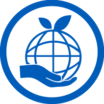 icon-organic Illustration of a hand holding a globe with two leaves coming out of the top