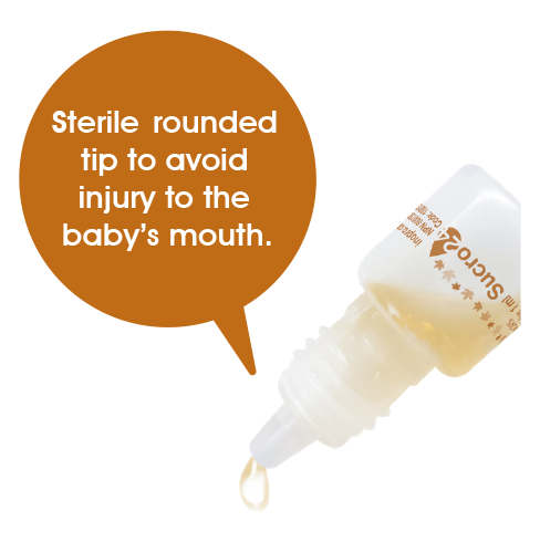 Illustration depicting sterile rounded tip to avoid injury to the baby's mouth