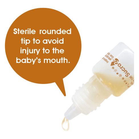 sucro24_rounded_tip Illustration depicting sterile rounded tip to avoid injury to the baby's mouth