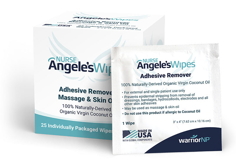 Packet and box of Nurse Angele's Wipes